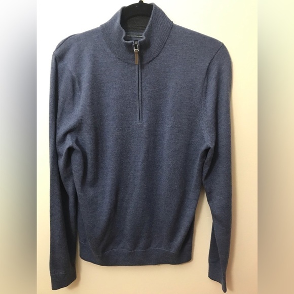 NORDSTROM Mens Blue Merino Wool Quarter Zip Knit Sweater Size Small - Picture 2 of 11